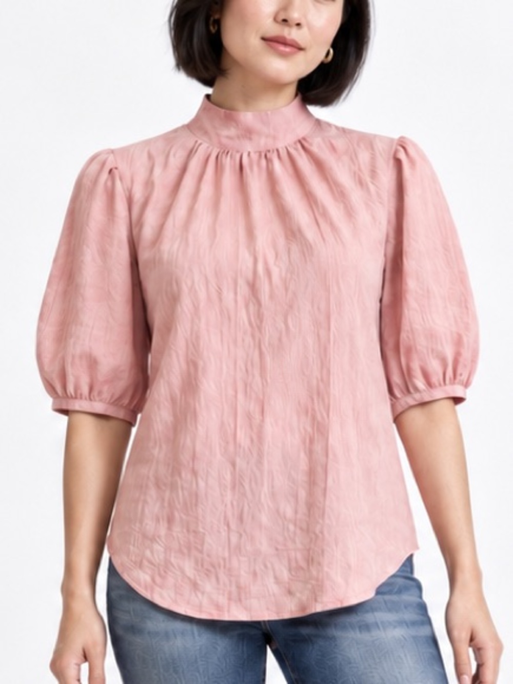 Ann Taylor Pink Textured Blouse Top Puff Sleeve Coquette Office Siren Large